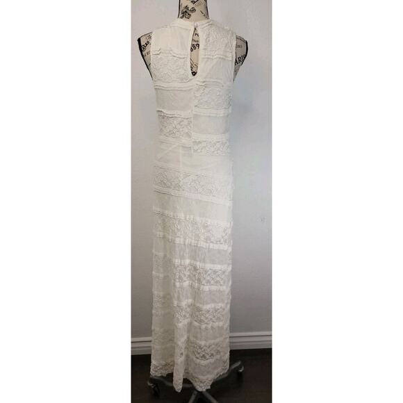 Manito USA Slip Maxi Dress Sz XS/S Ivory Lace Mesh Semi Sheer Whimsycal - Picture 6 of 8